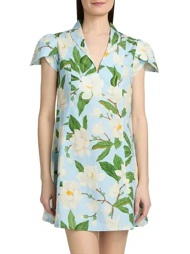 VERANDAH Women's Pushpanjali Magnolia Petal-Sleeve Minidress - Ice Blue Magnolia - Size Large | Thumbnail 3 VERANDAH Women's Pushpanjali Magnolia Petal-Sleeve Minidress - Ice Blue Magnolia - Size Large | Thumbnail 3