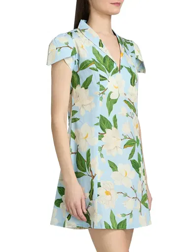 VERANDAH Women's Pushpanjali Magnolia Petal-Sleeve Minidress - Ice Blue Magnolia - Size Large | Thumbnail 4 VERANDAH Women's Pushpanjali Magnolia Petal-Sleeve Minidress - Ice Blue Magnolia - Size Large | Thumbnail 4