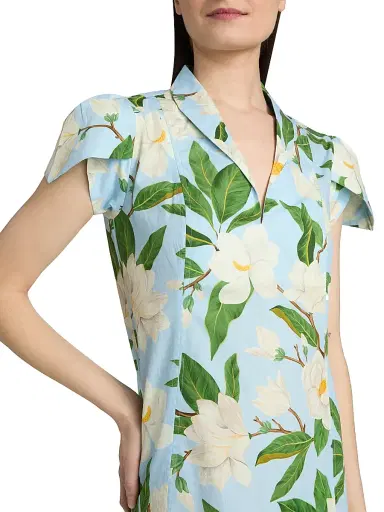 VERANDAH Women's Pushpanjali Magnolia Petal-Sleeve Minidress - Ice Blue Magnolia - Size Large | Thumbnail 6 VERANDAH Women's Pushpanjali Magnolia Petal-Sleeve Minidress - Ice Blue Magnolia - Size Large | Thumbnail 6