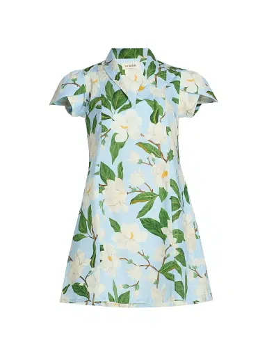 VERANDAH Women's Pushpanjali Magnolia Petal-Sleeve Minidress - Ice Blue Magnolia - Size Large | Thumbnail 1 VERANDAH Women's Pushpanjali Magnolia Petal-Sleeve Minidress - Ice Blue Magnolia - Size Large | Thumbnail 1
