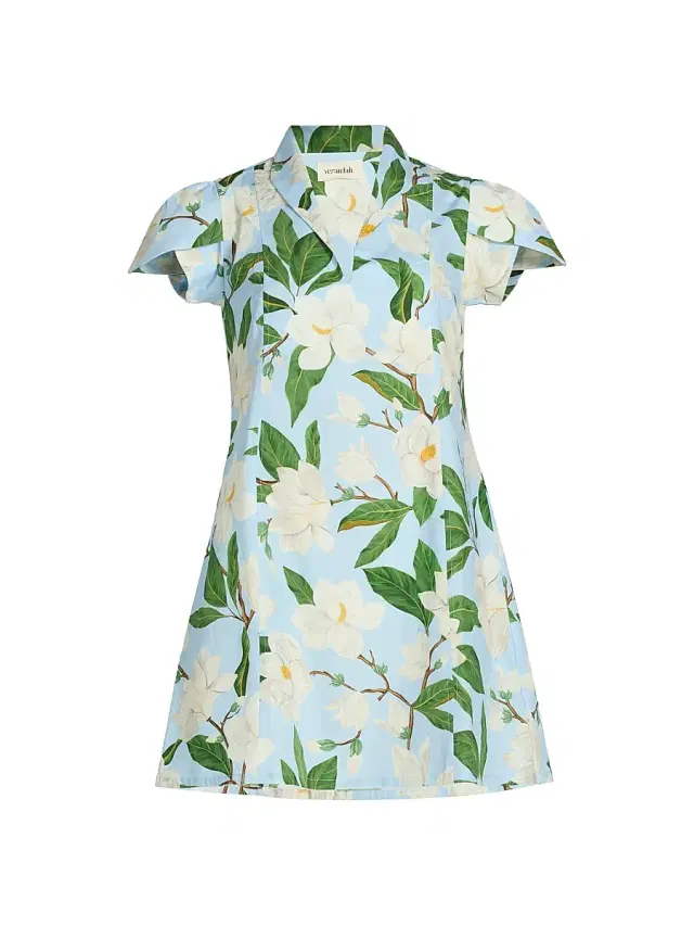 Verandah Women's Pushpanjali Magnolia Petal-Sleeve Minidress - Ice Blue Magnolia