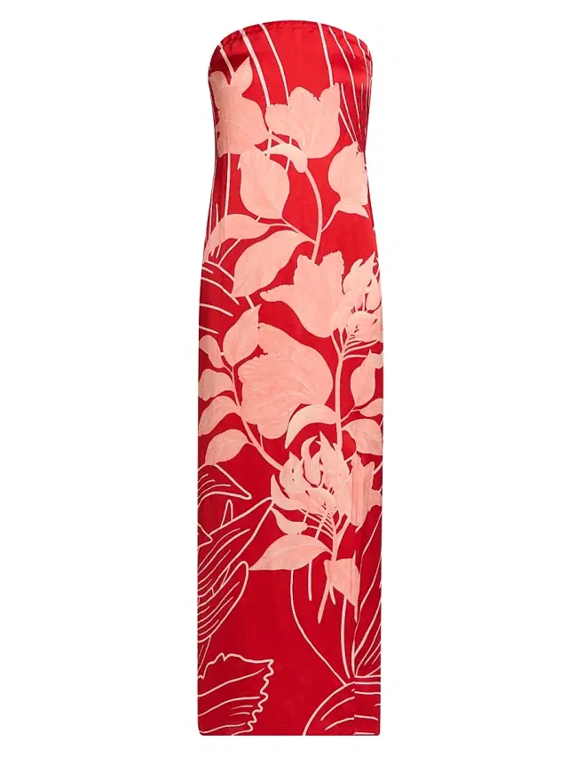 Verandah Women's Pushpanjali Tulip Linen-Blend Strapless Gown - Blush And Red Mono Wild Tulip