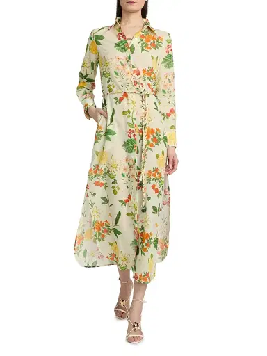 VERANDAH Women's Pushpanjali Floral Cotton Maxi Shirtdress - Ivory Mixed Floral - Size Large | Thumbnail 2