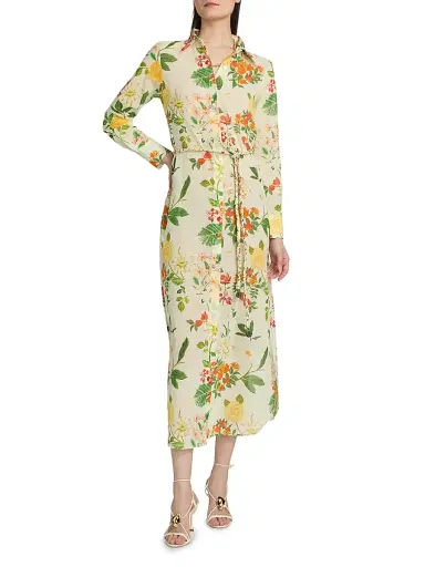 VERANDAH Women's Pushpanjali Floral Cotton Maxi Shirtdress - Ivory Mixed Floral - Size Large | Thumbnail 3