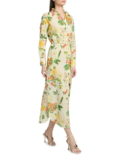 VERANDAH Women's Pushpanjali Floral Cotton Maxi Shirtdress - Ivory Mixed Floral - Size Large | Thumbnail 4