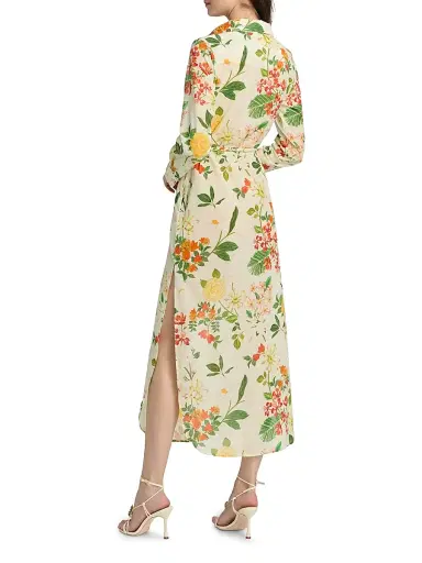 VERANDAH Women's Pushpanjali Floral Cotton Maxi Shirtdress - Ivory Mixed Floral - Size Large | Thumbnail 5