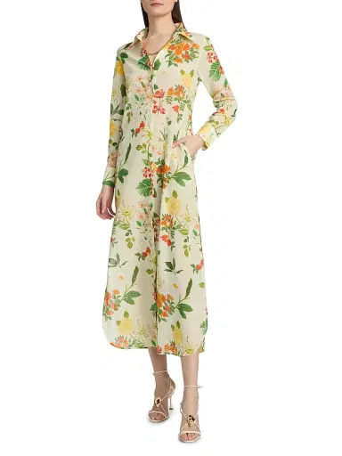 VERANDAH Women's Pushpanjali Floral Cotton Maxi Shirtdress - Ivory Mixed Floral - Size Large | Thumbnail 6