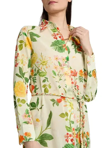 VERANDAH Women's Pushpanjali Floral Cotton Maxi Shirtdress - Ivory Mixed Floral - Size Large | Thumbnail 7