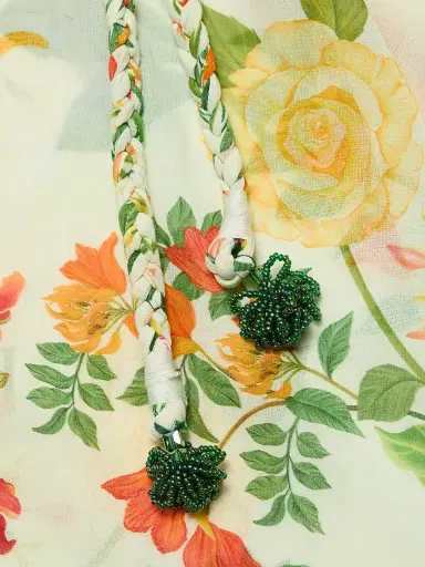 VERANDAH Women's Pushpanjali Floral Cotton Maxi Shirtdress - Ivory Mixed Floral - Size Large | Thumbnail 8