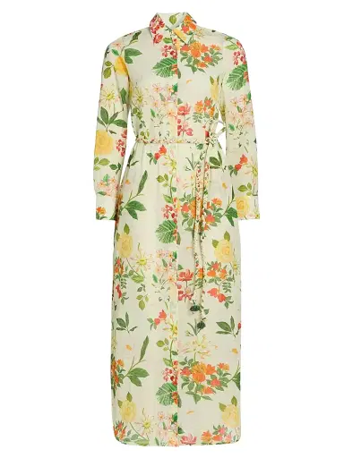 VERANDAH Women's Pushpanjali Floral Cotton Maxi Shirtdress - Ivory Mixed Floral - Size Large | Thumbnail 1