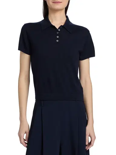 LESET Women's James Short-Sleeve Knit Polo Shirt - Midnight - Size XL | Thumbnail 3