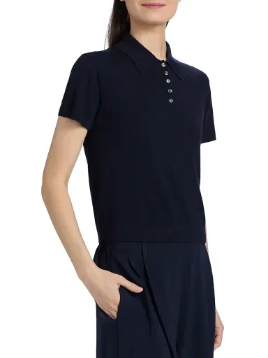 LESET Women's James Short-Sleeve Knit Polo Shirt - Midnight - Size XL | Thumbnail 4