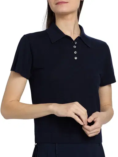 LESET Women's James Short-Sleeve Knit Polo Shirt - Midnight - Size XL | Thumbnail 6