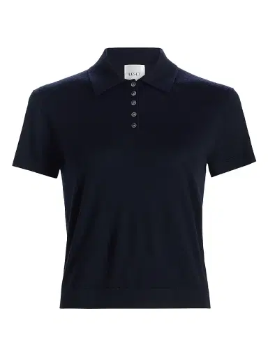 LESET Women's James Short-Sleeve Knit Polo Shirt - Midnight - Size XL | Thumbnail 1