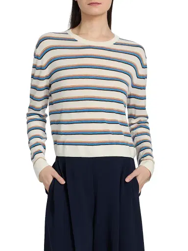 LESET Women's James Striped Merino Wool Sweater - Choco Blue Stripe - Size XS | Thumbnail 3 LESET Women's James Striped Merino Wool Sweater - Choco Blue Stripe - Size XS | Thumbnail 3