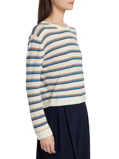 LESET Women's James Striped Merino Wool Sweater - Choco Blue Stripe - Size XS | Thumbnail 4 LESET Women's James Striped Merino Wool Sweater - Choco Blue Stripe - Size XS | Thumbnail 4