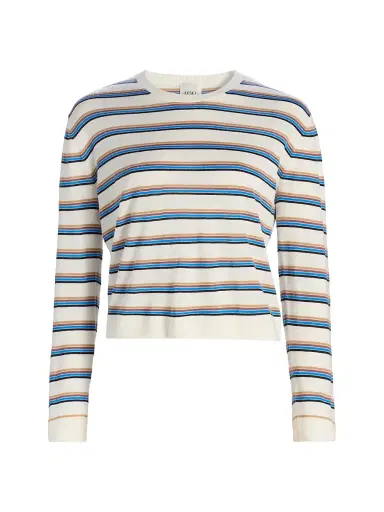 LESET Women's James Striped Merino Wool Sweater - Choco Blue Stripe - Size XS | Thumbnail 1 LESET Women's James Striped Merino Wool Sweater - Choco Blue Stripe - Size XS | Thumbnail 1