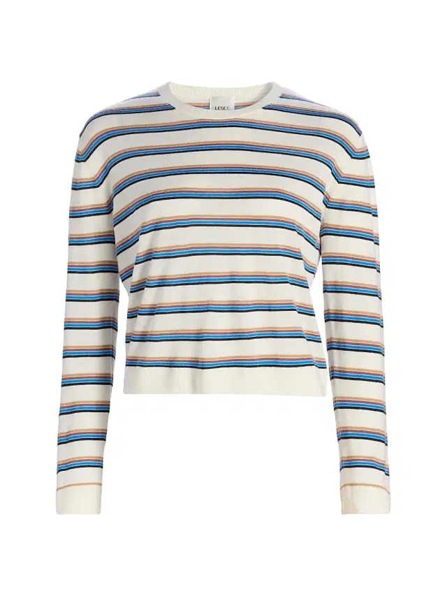 Women's James Striped Merino Wool Sweater - Choco  Blue Stripe