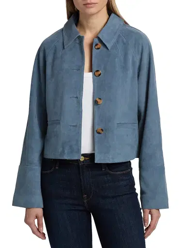 Tanya Taylor Women's Giget Suede Jacket - Steel Blue | Thumbnail 3 Tanya Taylor Women's Giget Suede Jacket - Steel Blue | Thumbnail 3