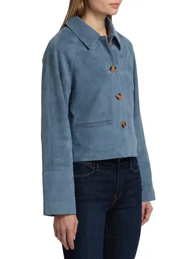 Tanya Taylor Women's Giget Suede Jacket - Steel Blue | Thumbnail 4 Tanya Taylor Women's Giget Suede Jacket - Steel Blue | Thumbnail 4