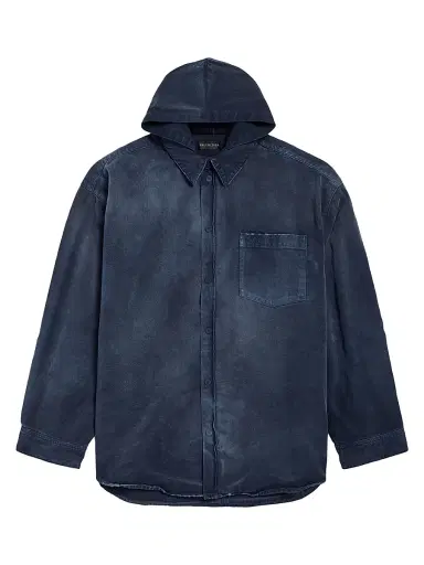 Balenciaga Men's Shirt Parka - Navy Dirty Dark Blue - Size Medium | Thumbnail 1
