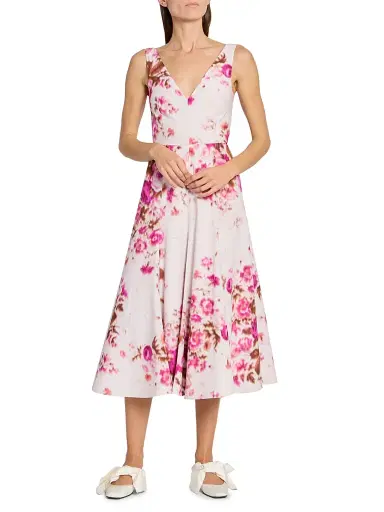 Erdem Women's Floral Cotton Sleeveless Midi-Dress - Rose Bouquet Hot Pink | Thumbnail 2