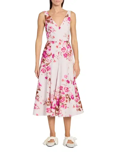Erdem Women's Floral Cotton Sleeveless Midi-Dress - Rose Bouquet Hot Pink | Thumbnail 3