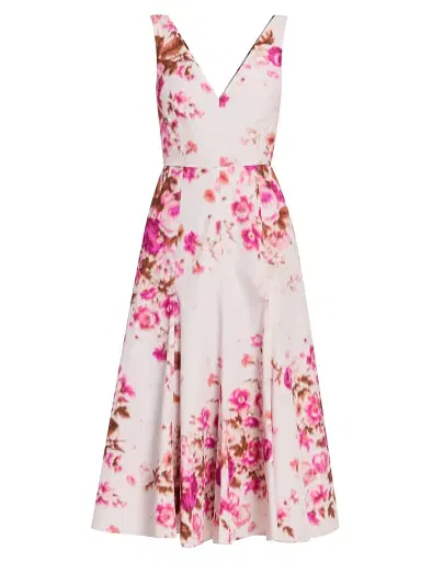 Erdem Women's Floral Cotton Sleeveless Midi-Dress - Rose Bouquet Hot Pink | Thumbnail 1