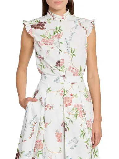 Erdem Women's Floral Cotton Sleeveless Shirt - French Chintz Multi White - Size 6 | Thumbnail 3 Erdem Women's Floral Cotton Sleeveless Shirt - French Chintz Multi White - Size 6 | Thumbnail 3