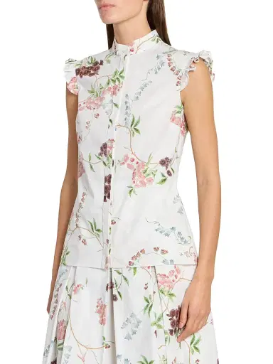 Erdem Women's Floral Cotton Sleeveless Shirt - French Chintz Multi White - Size 6 | Thumbnail 4 Erdem Women's Floral Cotton Sleeveless Shirt - French Chintz Multi White - Size 6 | Thumbnail 4
