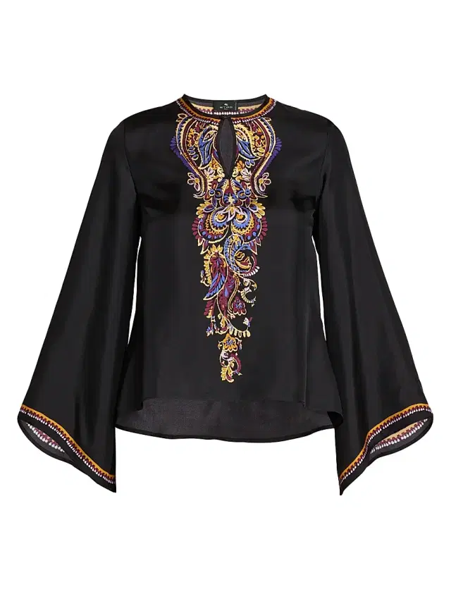 Etro Women's Paisley Silk Flared-Sleeve Blouse - Printed Black Base