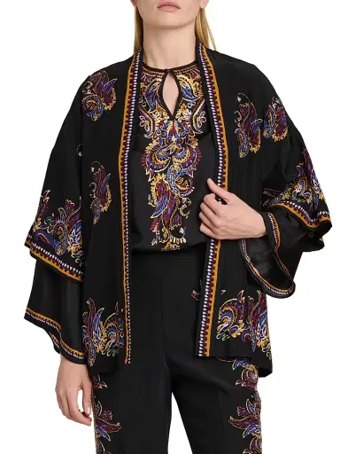 Etro Women's Kesa Floral Paisley Silk Jacket - Nero - Size Medium | Thumbnail 3