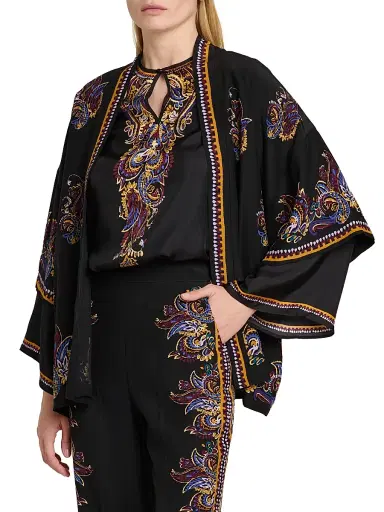 Etro Women's Kesa Floral Paisley Silk Jacket - Nero - Size Medium | Thumbnail 4