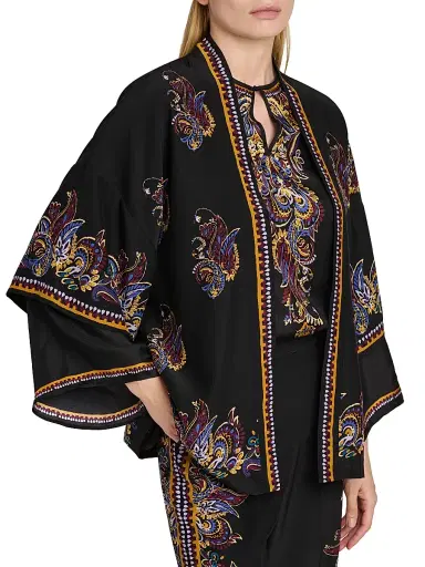 Etro Women's Kesa Floral Paisley Silk Jacket - Nero - Size Medium | Thumbnail 6