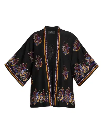 Etro Women's Kesa Floral Paisley Silk Jacket - Nero - Size Medium | Thumbnail 1