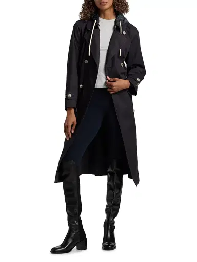 HERNO Women's Techno Taffeta Hooded Trench Coat - Navy - Size 12 | Thumbnail 2 HERNO Women's Techno Taffeta Hooded Trench Coat - Navy - Size 12 | Thumbnail 2