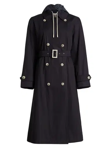 HERNO Women's Techno Taffeta Hooded Trench Coat - Navy - Size 12 | Thumbnail 1 HERNO Women's Techno Taffeta Hooded Trench Coat - Navy - Size 12 | Thumbnail 1