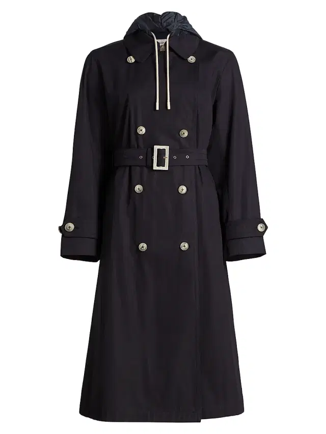Women's Techno Taffeta Hooded Trench Coat - Navy