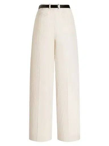 Dolce & Gabbana Women's Pleated Cotton-Linen Belted Trousers - Bianco Naturale | Thumbnail 2