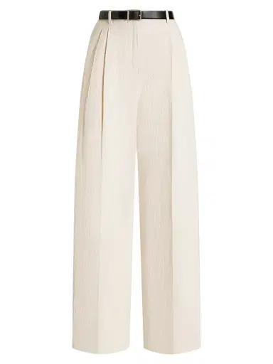 Dolce & Gabbana Women's Pleated Cotton-Linen Belted Trousers - Bianco Naturale | Thumbnail 1