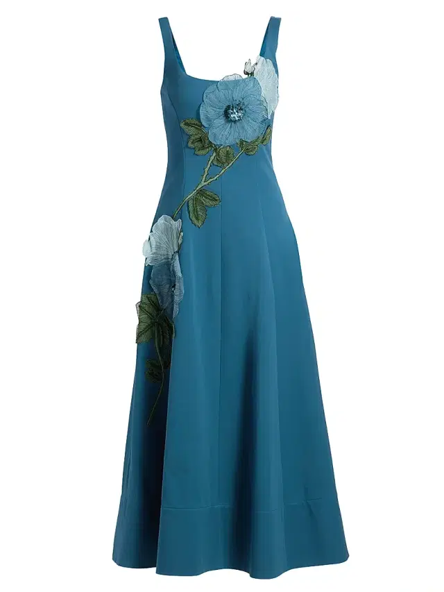 Lela Rose Women's 3D Floral-Embroidered Cotton-Blend Maxi Dress - Mallard