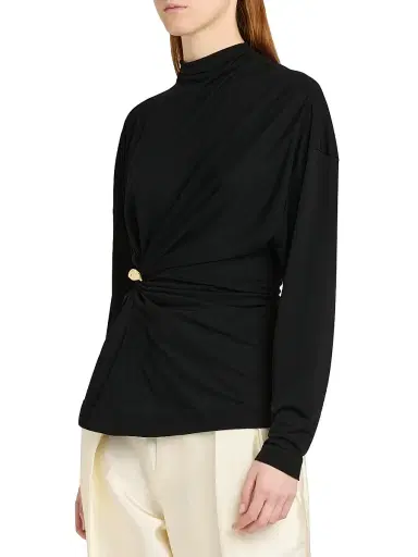 Bottega Veneta Women's Prima Brooch Mock-Wrap Top - Black | Thumbnail 4 Bottega Veneta Women's Prima Brooch Mock-Wrap Top - Black | Thumbnail 4