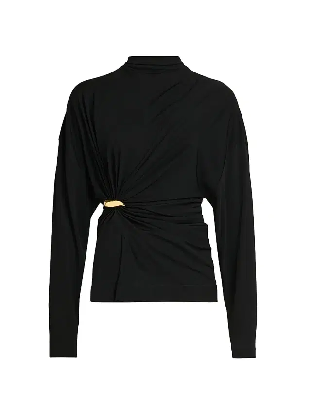 Women's Prima Brooch Mock-Wrap Top - Black