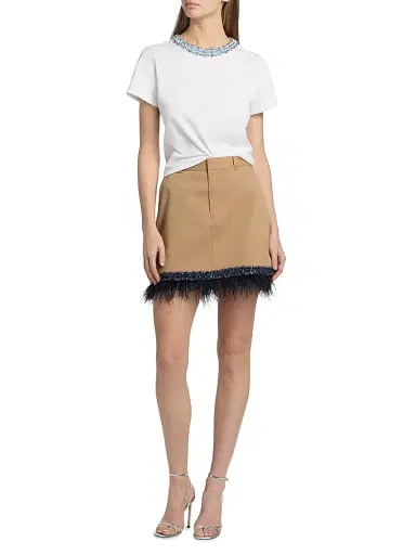 Cinq à Sept Women's Rhinestone Border Shrunken T-Shirt | Thumbnail 2