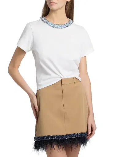 Cinq à Sept Women's Rhinestone Border Shrunken T-Shirt | Thumbnail 3