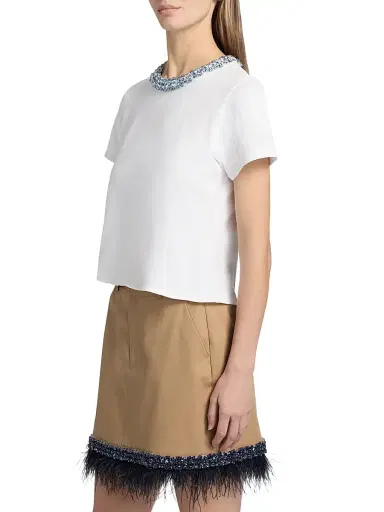 Cinq à Sept Women's Rhinestone Border Shrunken T-Shirt | Thumbnail 4
