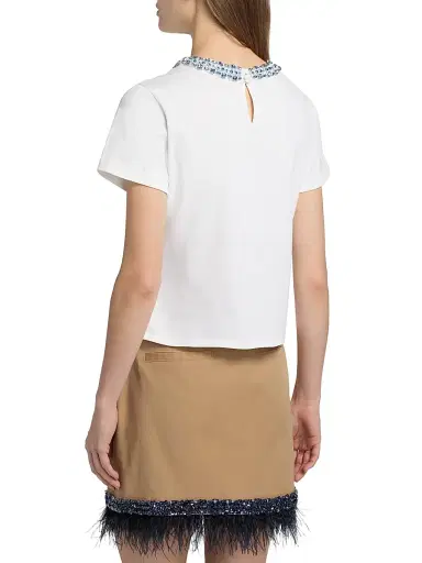 Cinq à Sept Women's Rhinestone Border Shrunken T-Shirt | Thumbnail 5