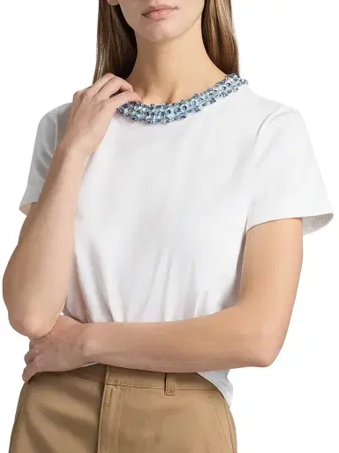 Cinq à Sept Women's Rhinestone Border Shrunken T-Shirt | Thumbnail 6