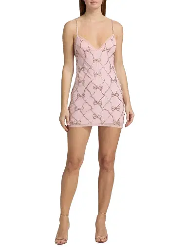 LoveShackFancy Women's Shella Beaded Bow Minidress - Sweetheart Pink - Size 10 | Thumbnail 2