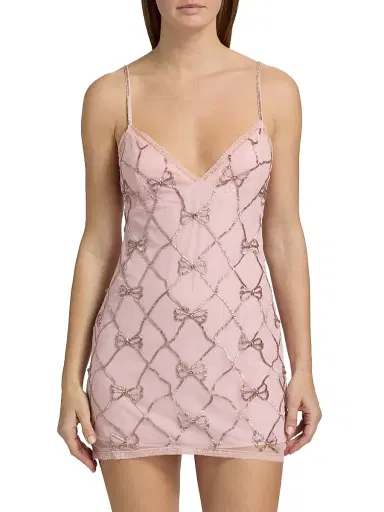 LoveShackFancy Women's Shella Beaded Bow Minidress - Sweetheart Pink - Size 10 | Thumbnail 3